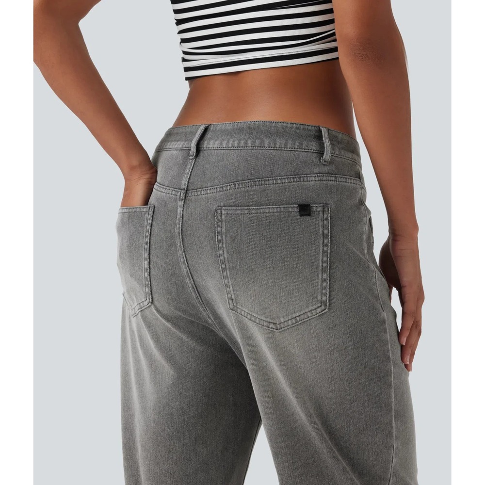 New Halara Flex Mid Rise Straight Leg Casual Jeans Pockets Gray Large Soft Denim - Picture 14 of 16